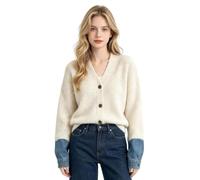 Cárdigan de Punto con Cuello en V para Mujer, Manga Larga, puños Vaqueros, | Abrigo Corto Entallado Mujer Invierno Plateada Tipos Lila Austríaca Monos Plumífero Diseños Baño Precios Xl