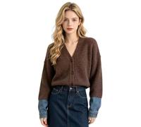 Cárdigan de Punto con Cuello en V para Mujer, Manga Larga, puños Vaqueros, | Abrigo Corto Entallado Mujer Invierno Plateada Tipos Lila Austríaca Monos Plumífero Diseños Baño Precios Xl