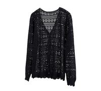 Cárdigan de punto de ganchillo para mujer, cárdigan largo de talla grande para mujer, gabardina lisa para mujer, chaqueta ligera para mujer, Negro, XL