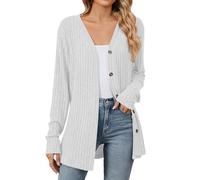 Cárdigan de punto de manga larga con botones para mujer, abrigos abiertos al frente, suéteres gruesos y suaves, holgados, cuello en V, sudaderas de otoño, color sólido, ropa larga, abrigo ligero