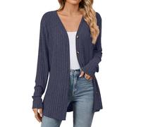 Cárdigan de punto de manga larga con botones para mujer, abrigos abiertos al frente, suéteres gruesos y suaves, holgados, cuello en V, sudaderas de otoño, color sólido, ropa larga, abrigo ligero, azul