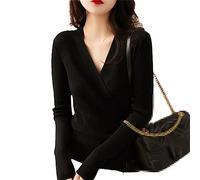 Cárdigan De Punto De Manga Larga De Primavera Y Otoño Top Cruzado con Cuello En V A La Moda Black XL