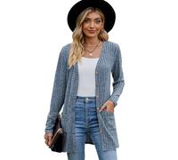 Cardigan de Punto Elegante Cardigan Mujer Larga Cárdigan con Abertura Frontal Casual Chaqueta Abotonada Moda Abrigo Suéter de Otoño/Invierno con V Cuello Mangas Largas Top Mujer(Azul Claro XL)
