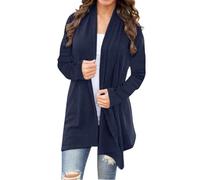 Cárdigan de punto elegante para mujer, abrigo de punto largo y cálido, tallas grandes, cárdigan de punto, monocolor, suéter de manga larga, cárdigan de punto fino, informal, cómodo, cárdigan largo