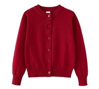 Cardigan de punto genérico para niñas ropa al aire libre suave cómodo manga larga abotonada frente suéter caliente casual para niños pequeños, rojo, 3-4 Años