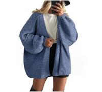 Cárdigan de punto grueso para mujer, de gran tamaño, con frente abierto, informal, manga larga tipo farol, para otoño, azul celeste, L