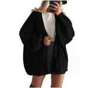 Cárdigan de punto grueso para mujer, de gran tamaño, con frente abierto, manga farol, abrigo de moda para otoño, Negro, L