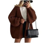 Cárdigan de punto grueso para mujer, de gran tamaño, con frente abierto, manga larga tipo farol, de punto, frente abierto, ropa de moda de invierno, marrón, S