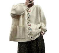 Cárdigan de punto holgado para mujer, de gran tamaño, manga farol, colorido, con botones, de punto grueso, suéter de otoño con bolsillos, albaricoque, 3XL