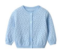 Cárdigan de punto hueco para niñas y niñas, manga larga, con botones, ropa escolar, uniforme escolar, bonito abrigo de punto, otoño, invierno, boda, fiesta, azul, 3-6 meses