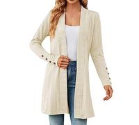 Cárdigan de punto largo negro para mujer, cárdigan largo de lana para mujer, cárdigan de punto con botones, chaqueta bolero, chaqueta de verano, elegante, chaqueta larga, chaqueta de entretiempo,