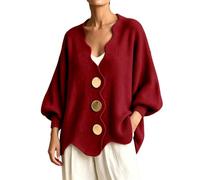 Cárdigan de Punto Liso con Botones para Mujer, suéter Informal Holgado de m | Abrigo Fucsia Mujer Chaquetas Camel Lluvia Bordadas Marcas Por Señoritas Mucho Negros Encerada Animal