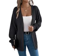 Cardigan de Punto Mujer Knitted Cardigan Hollow out Sweaters Autumn Winter Casual Solid Color Lantern Long Sleeve Tops(Black,S)