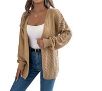 Cardigan de Punto Mujer Knitted Cardigan Hollow out Sweaters Autumn Winter Casual Solid Color Lantern Long Sleeve Tops(Khaki,L)