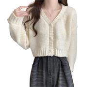 Cardigan de Punto Mujer Knitted Cardigan Women Slim Sweater Button Up Casual Solid Knitting Coat Sweet For Autumn(Beige)