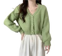 Cardigan de Punto Mujer Knitted Cardigan Women Slim Sweater Button Up Casual Solid Knitting Coat Sweet For Autumn(Green)