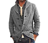 Cárdigan de punto para hombre | Abrigo de punto trenzado | Cuello de chal | Chaqueta de punto gruesa de manga larga | Ropa de abrigo térmica gruesa de invierno | Abrigo casual de color liso
