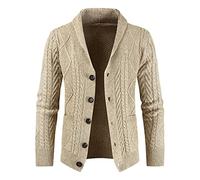 Cárdigan de punto para hombre | Chaqueta de punto grueso | Cuello de chal de manga larga | Jersey de punto trenzado grueso | Abrigo casual con botones | Suéter cálido de invierno con bolsillos, beige,