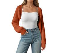 Cárdigan de punto para mujer Bolero de manga larga Cardigans Corto Frente Abierto Punto Grueso Jersey Corto Tops de Punto Elegante Bufanda acanalada Bolero Jersey Ropa de abrigo, naranja, XL