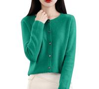 Cárdigan de punto para mujer, cárdigan de cachemira, cuello redondo, chaqueta de punto para primavera e invierno, manga larga, con botones, liso, suave, suéter ligero, verde, M