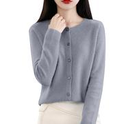 Cárdigan de punto para mujer, cárdigan de cachemira, cuello redondo, chaqueta de punto para primavera e invierno, manga larga, con botones, liso, suave, suéter ligero, gris, XXL