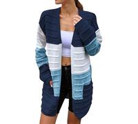 Cárdigan De Punto Para Mujer,Chaqueta Punto Mujer,SuéTer Tipo CáRdigan De Manga Larga Con Rayas Bloques De Color Abierto Al Frente De Punto Con Bolsillos Para Un Atuendo Informal De OtoñO E Invierno