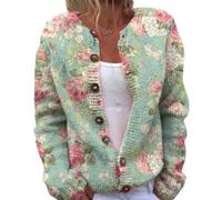 Cárdigan de Punto para Mujer,Chaqueta Sueter Manga Larga Abrigo Suéter Rebeca Chaqueta Jerseis Mujer De Elegante Floral con Botones Y Escote En V Jersey Verano