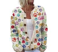 Cárdigan de Punto para Mujer,Chaqueta Sueter Manga Larga Abrigo Suéter Rebeca Chaqueta Jerseis Mujer De Elegante Floral con Botones Y Escote En V Jersey Verano Estilo Vintage Flores