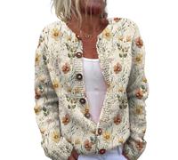 Cárdigan de Punto para Mujer,Chaqueta Sueter Manga Larga Abrigo Suéter Rebeca Chaqueta Jerseis Mujer De Elegante Floral con Botones Y Escote En V Jersey Verano