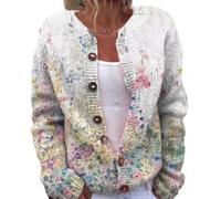 Cárdigan de Punto para Mujer,Chaqueta Sueter Manga Larga Abrigo Suéter Rebeca Chaqueta Jerseis Mujer De Elegante Floral con Botones Y Escote En V Jersey Verano