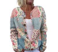 Cárdigan de Punto para Mujer Chaqueta Sueter Manga Larga Abrigo Suéter Rebeca Chaqueta Jerseis Mujer De Elegante Floral con Botones Y Escote En V Jersey Verano Ligera para