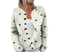 Cárdigan de punto para mujer, con botones, cuello redondo, holgado, de manga larga, con estampado floral, bonitos suéteres de manga larga, estilo casual, holgado, blanco, M