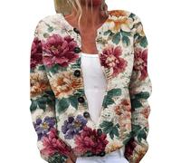 Cárdigan de punto para mujer, con estampado floral, frente abierto, para invierno, casual, holgado, con botones, manga larga, 1D-Rojo, S
