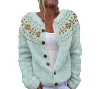 Cárdigan de punto para mujer, con estampado floral, frente abierto, para invierno, casual, holgado, con botones, manga larga, 1A-azul cielo, L