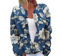 Cárdigan de punto para mujer, con estampado floral, frente abierto, para invierno, casual, holgado, con botones, manga larga, 1C-Azul, S