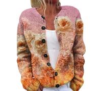 Cárdigan de punto para mujer, con estampado floral, frente abierto, para invierno, casual, holgado, con botones, manga larga, 1E-Amarillo, M