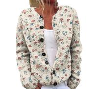 Cárdigan de punto para mujer, con estampado floral, frente abierto, para invierno, casual, holgado, con botones, manga larga, 1H-Blanco, 5XL