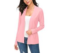 Cárdigan de punto para mujer, con frente abierto, abrigo casual de manga larga, Rosado, XL