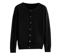Cárdigan de punto para mujer, corto, ligero, cuello redondo, cárdigan elegante de manga larga, clásico, abrigo de punto con botones para primavera y verano, Negro , L