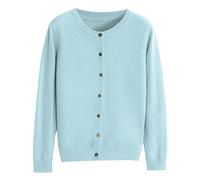 Cárdigan de punto para mujer, corto, ligero, cuello redondo, cárdigan elegante de manga larga, clásico, abrigo de punto con botones para primavera y verano, azul claro, S