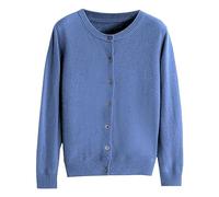 Cárdigan de punto para mujer de gran tamaño, azul corto, chaqueta fina con botones, cuello redondo, elegante, cárdigan de manga larga, cárdigan de punto liso, abrigo informal, azul, XXL