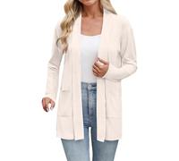 Cárdigan de punto para mujer, de verano, ligero, de manga larga, cárdigan fino, elegante, cuello redondo, cárdigan, informal, chaleco de punto clásico, abrigo de punto con botones, S-3XL, Beige-e, 3XL
