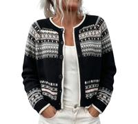 Cárdigan de punto para mujer, estampado étnico retro del Reino Unido, con botones frontales, A-negro, M