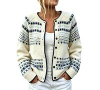Cárdigan de punto para mujer, estampado étnico retro del Reino Unido, con botones frontales, beige, L