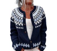 Cárdigan de punto para mujer, estampado étnico retro del Reino Unido, con botones frontales, D-azul marino, XXL