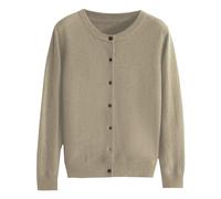 Cárdigan de punto para mujer, suéter ligero para mujer, parte superior corta abierta al frente, elegante, básico, cuello redondo, manga larga, con botones, cárdigan sólido elástico, para otoño y