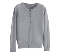 Cárdigan de punto para mujer, suéter ligero para mujer, parte delantera abierta, elegante, básico, cuello redondo, manga larga, con botones, color liso, elástico, chaquetas de otoño y primavera,
