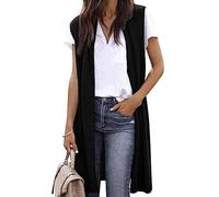 Cárdigan de punto para mujer, verano, sin mangas, largo y ligero, chaleco informal, chaqueta de punto frontal abierta, elegante chaqueta de hombro, chaqueta de hombro festiva, fina, chaqueta holgada,