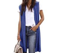 Cárdigan de punto para mujer, verano, sin mangas, largo y ligero, chaleco informal, chaqueta de punto frontal abierta, elegante chaqueta de hombro, chaqueta de hombro festiva, fina, chaqueta holgada,