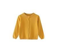 Cárdigan de punto para uniforme escolar para niñas, suéter de punto con botones al frente abierto, manga larga, liso, ligero, puños acanalados, cárdigan de punto, amarillo claro, 5-6 años